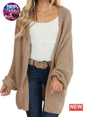 Oversized Open Front Chunky Knit Cardigan Long Sleeve Slouchy Sweater Coat